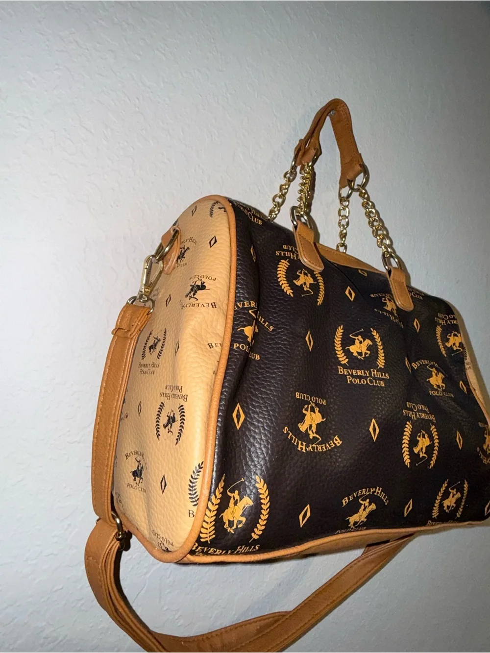 NWT Beverly Hills Polo Club Brown Monogram Satchel Crossbody Handbag